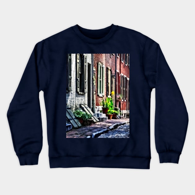 Philadelphia PA - Street With Flower Pots Crewneck Sweatshirt by SusanSavad